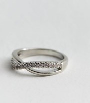 New Look Silver Cubic Zirconia Crossover Ring